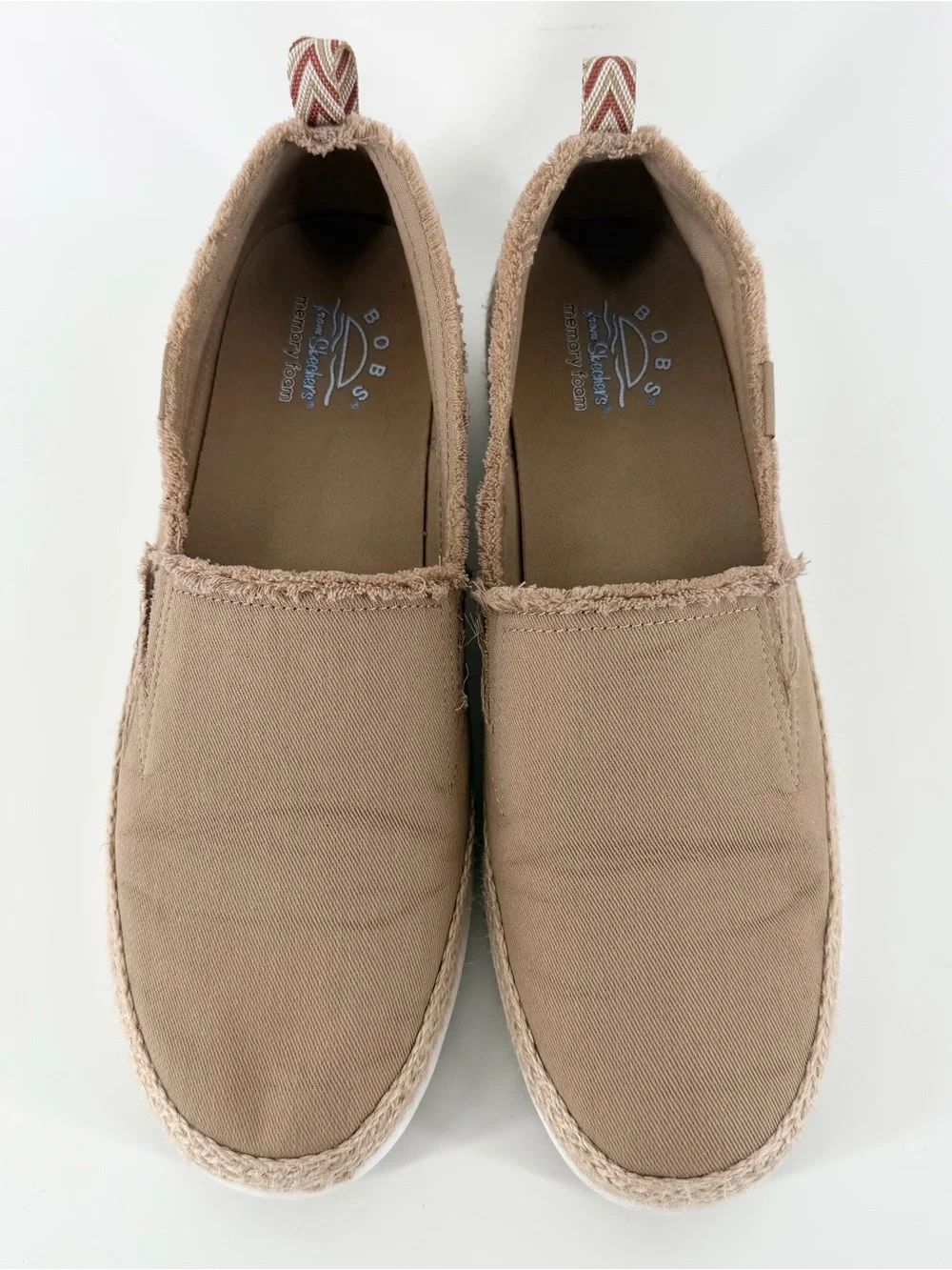 Skechers BOBS Sz 10 Flexpadrille Hi Be Rosey Tan Canvas Espadrille Slip On Shoes